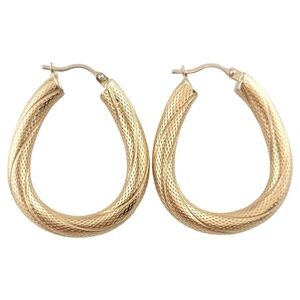 14K Yellow Gold Textured Hoop Earrings #16192